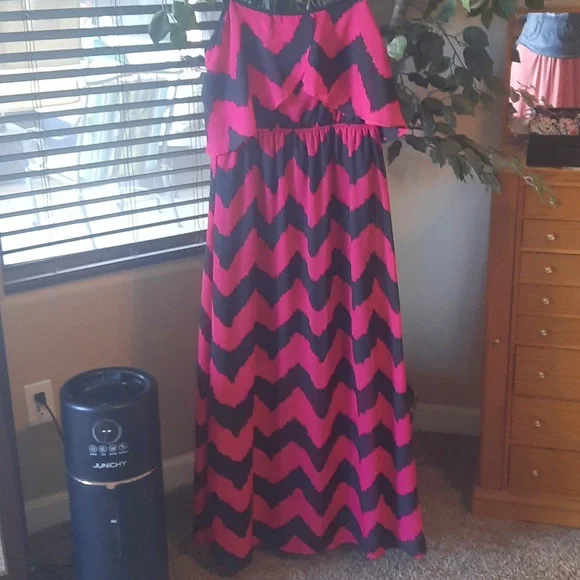 Dresses | Long Hot Pink Black Sheer Dress With Slip Dress Under | Poshmark